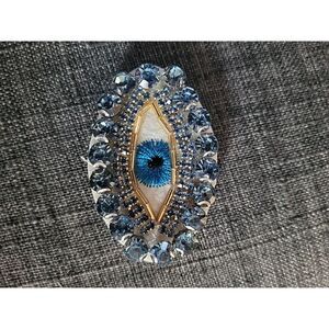 Beaded Rhinestone Eyeball Applique 2"x 1.5" Sew On